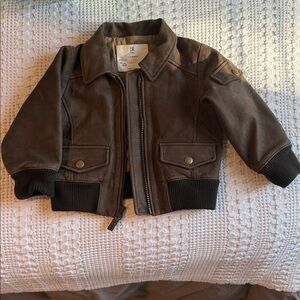 Banana Republic Baby Heritage Leather Flight Jacket 12 -24 Months Brown NWT